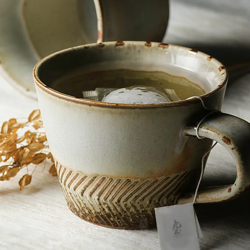 Винтажная керамическая кружка японская ручной работы в стиле ретро для кофе