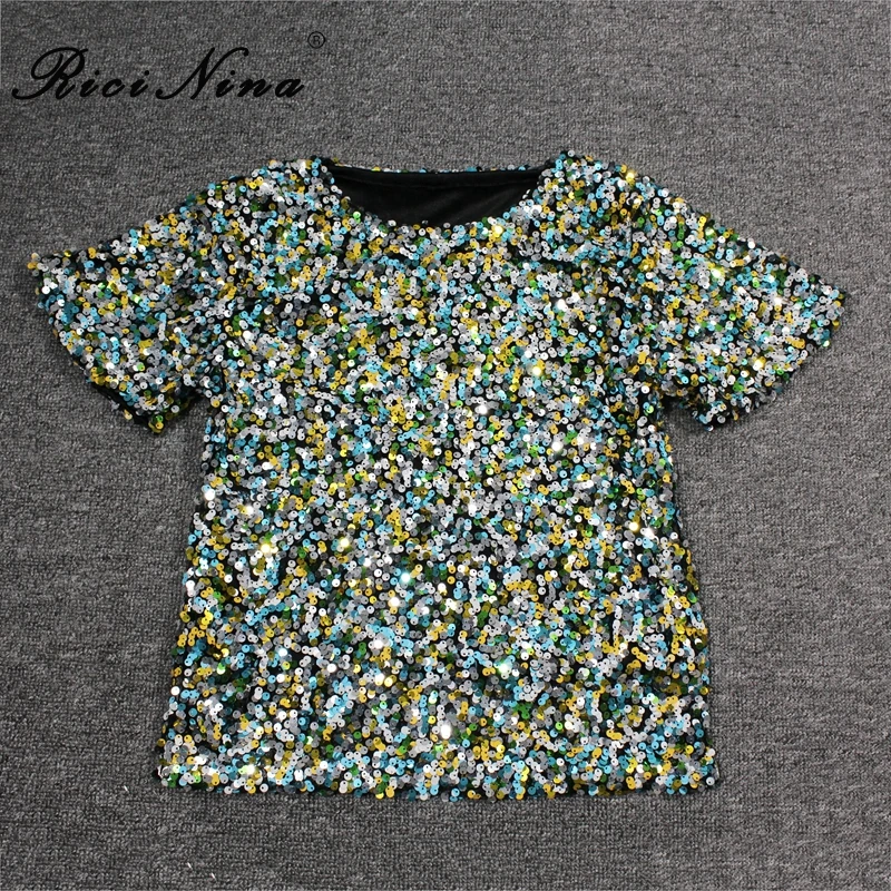 Women T Shirt 3 RICININA, женские футболки s, повседневные женские топы, короткий рукав, о-образный вырез, блестящая Рождественская футболка для женщин,, свободная футболка Femme - Цвет: Women T Shirt 3