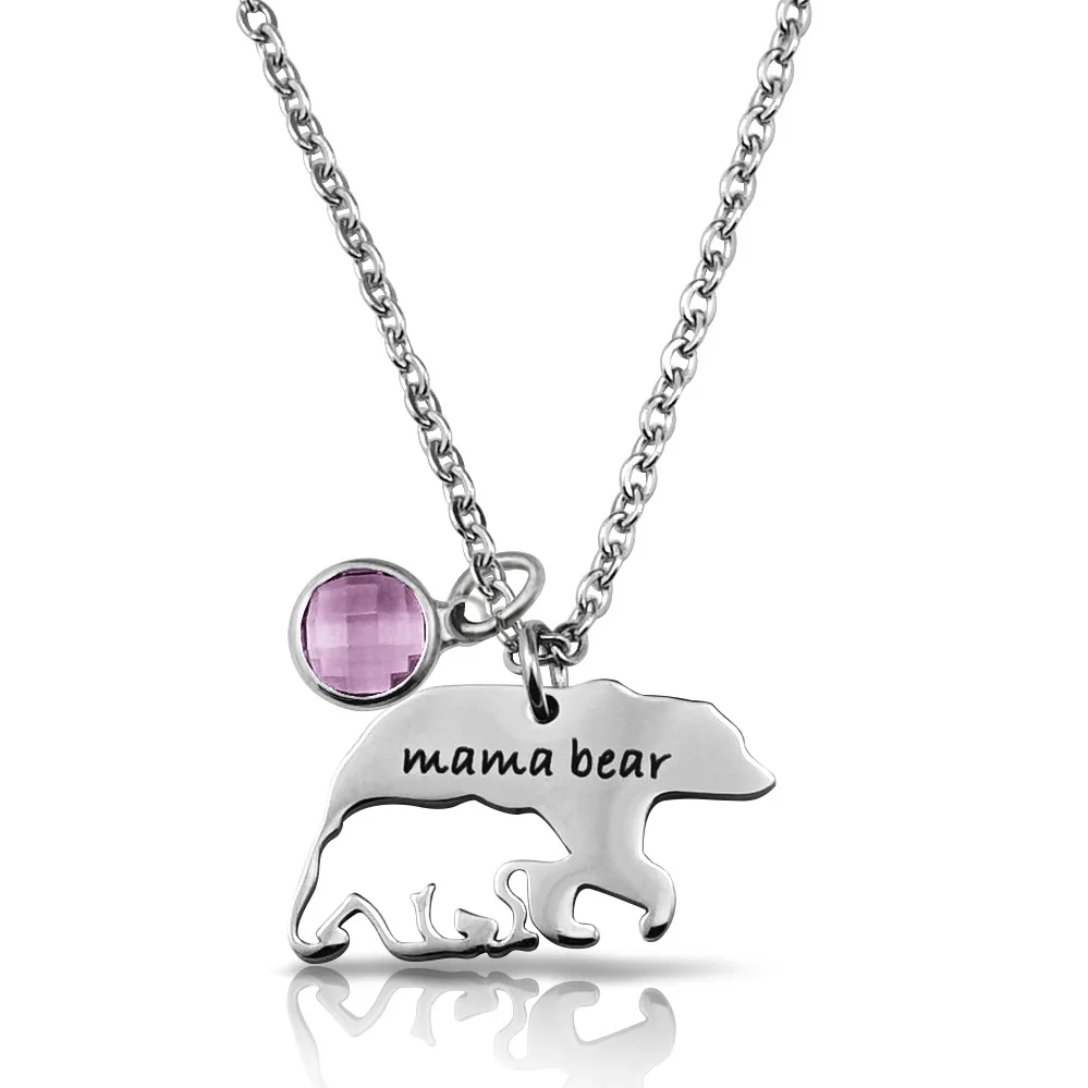 

Personalized Lettering Hollow Mother Bear Birthstone Pendant Stainless Steel Custom Necklace For Thanksgiving Gift