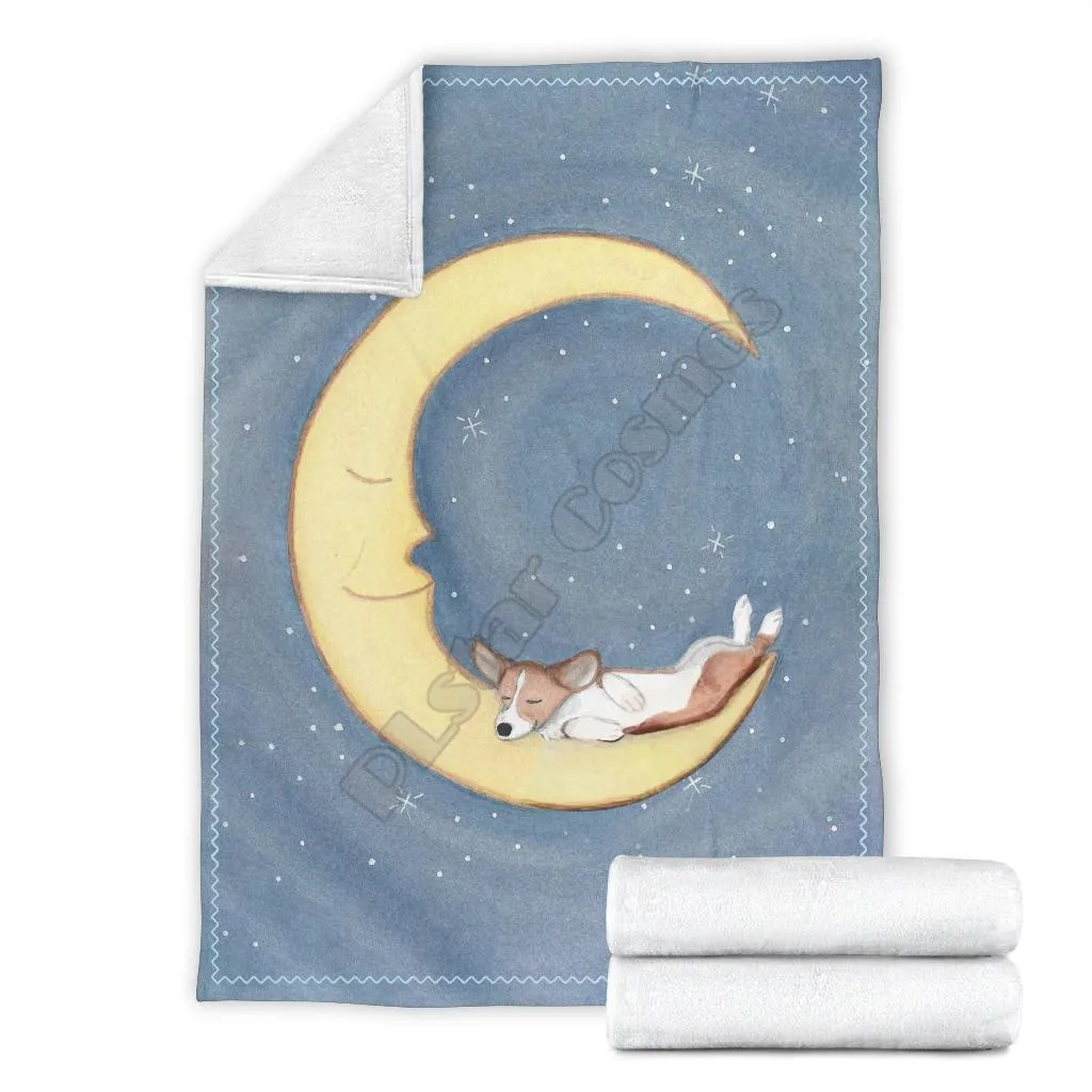 

Moonlight corgi dog fleece blanket 3D Printed Blanket Adults/kids Sherpa Blanket