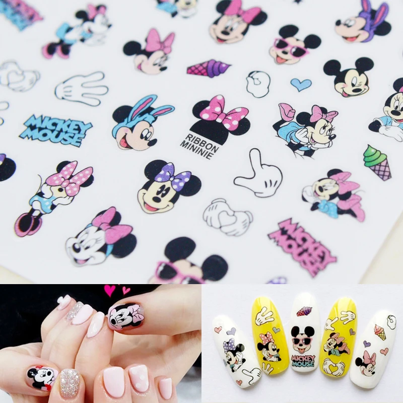 

1PCS Mickey Minnie Stickers For Nails Disney Cartoon Donald Duck Nail Slider Snow White 3D Self-adhesive Nail Sticker