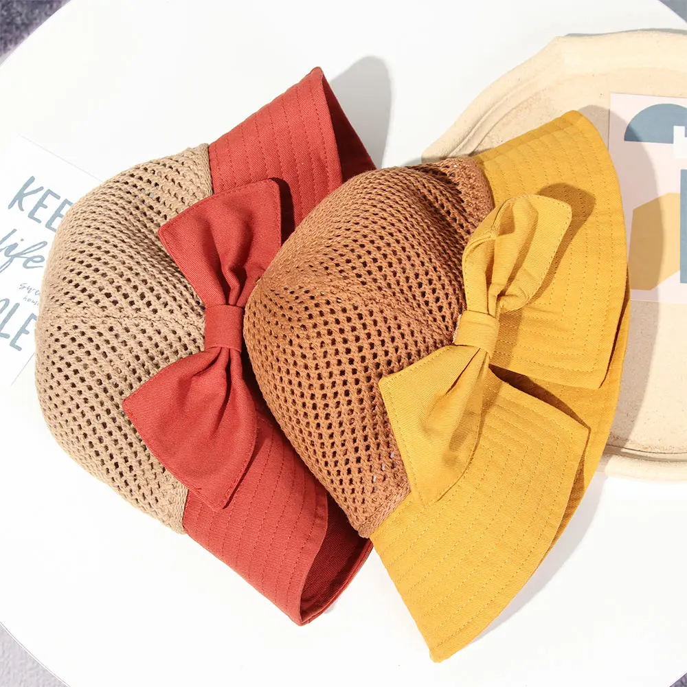 

New Fashion Bowknot Women Summer SunHat Wide Brim Anti-UV Beach Cap Foldable Portable Bucket Hat Visors Straw Hat
