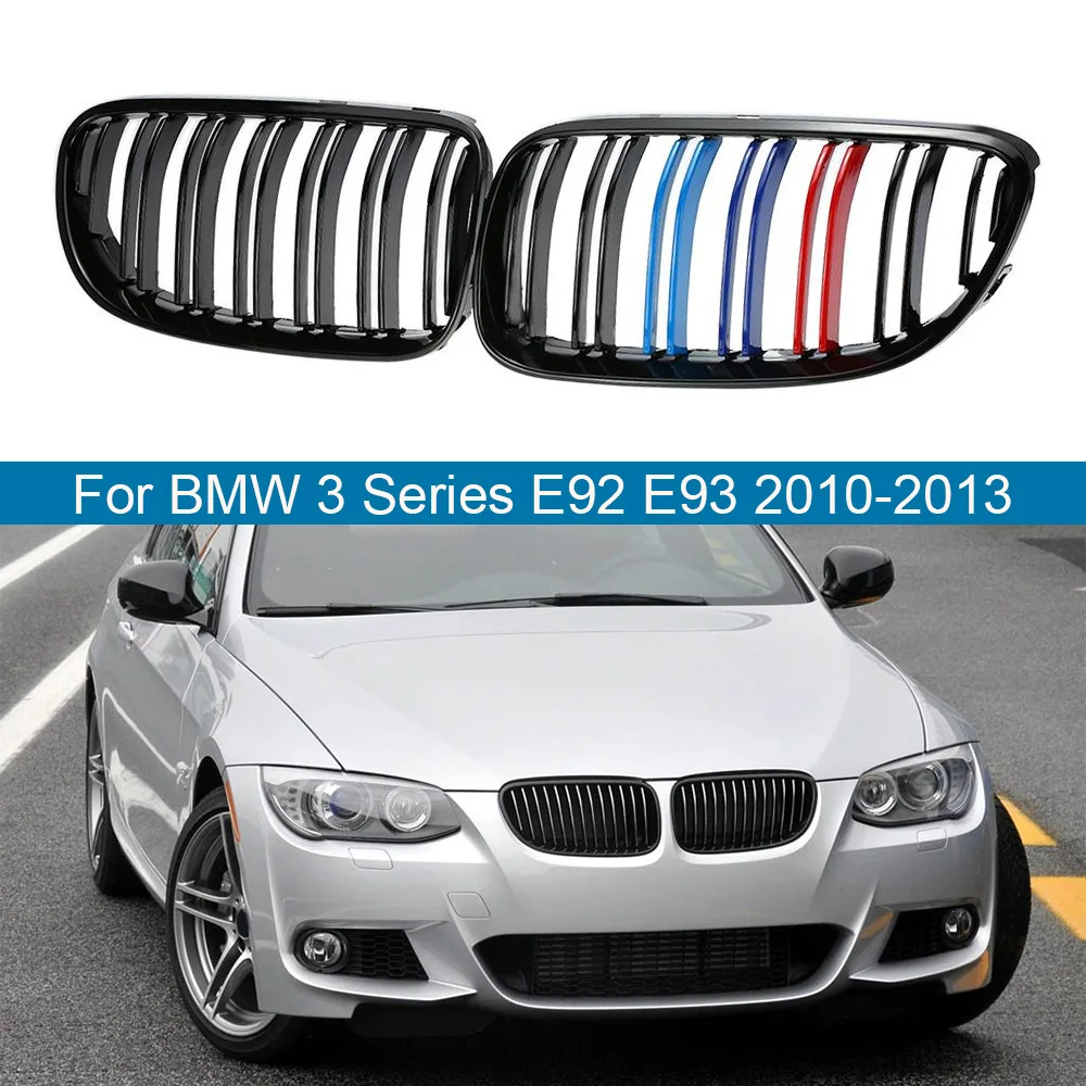 1 пара двойная линия автомобиля Передняя почек решетки гриль черный глянец M