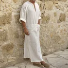 Abaya Homme, исламский Арабский Кафтан для мужчин, хлопковые однотонные халаты с длинным рукавом и капюшоном, Дубай, Ближний Восток, Мужская мусульманская одежда