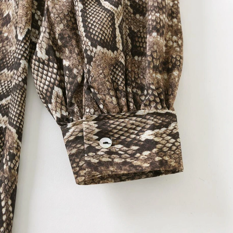 

2021 Women Vintage Snake Skin Print Breasted Casual Shirt Dress Office Ladies Chic Long Sleeve Straight Vestido