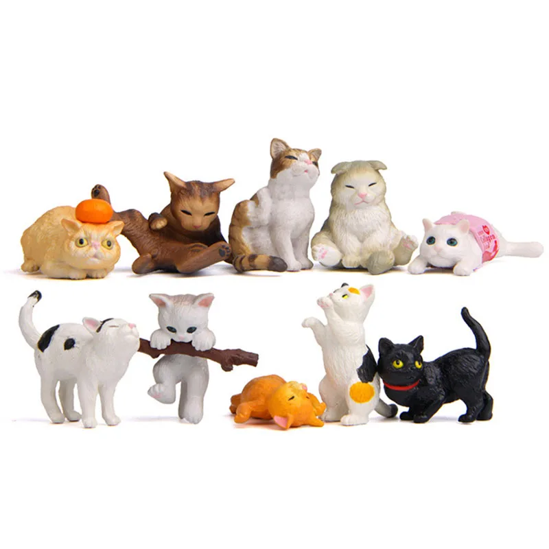 10Pcs Japanese Cat Pose Figures Micro Landscape Doll PVC Figurine Miniature Collection Home Garden Decor