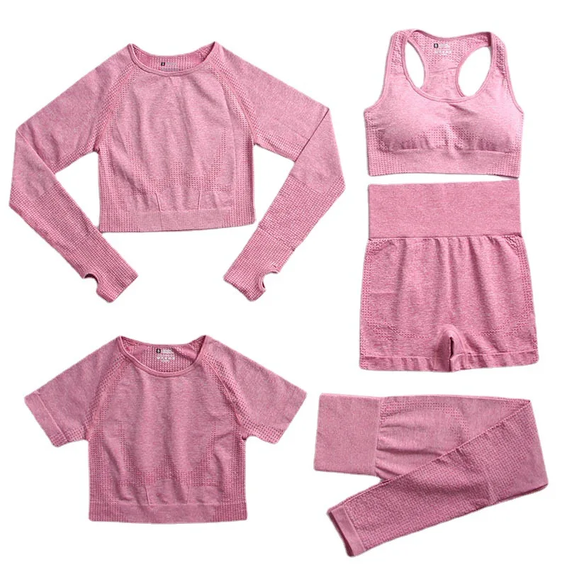 

2PCS Seamless Women Yoga Set Workout Sportswear Gym Wear Clothing Fitness Long Sleeve Crop Top High Waist Leggings Sports Suits