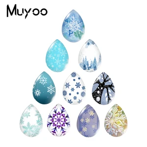 Новинка 2020, голубые снежинки, каплевидное стекло, кабошон, снежинка, ручная работа, печатная фотография