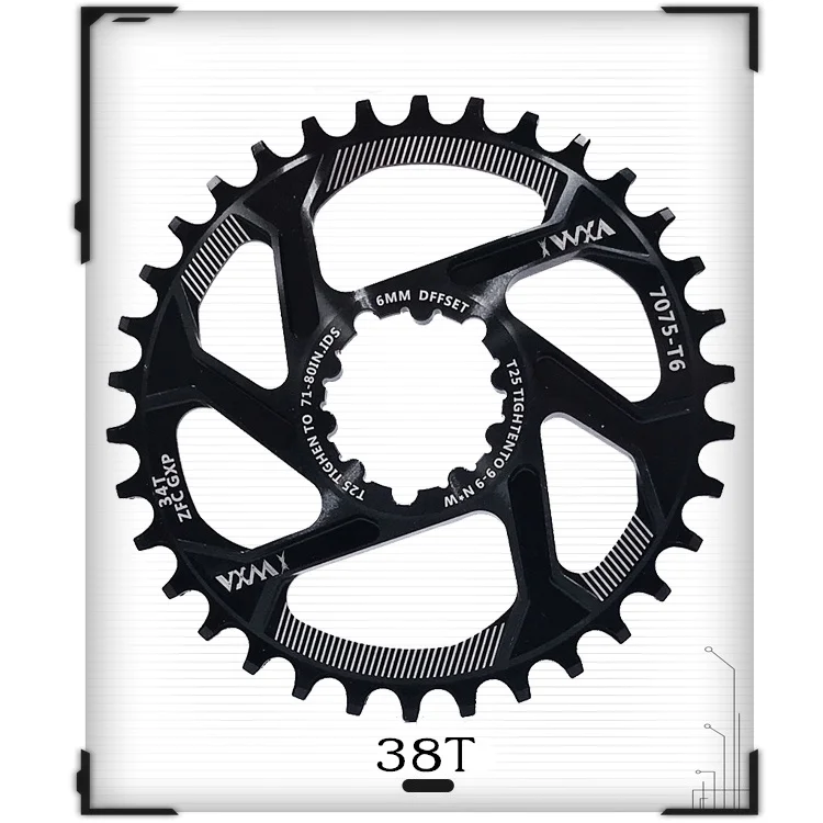 Black 38T 1PCS VXM MTB GXP велосипед fixed фиксированная зубчатая рукоятка 34T 36T 38T 40T бензопила для sram gx xx1 X1 x9 GXP pedivela смещение 6 мм - Цвет: Black 38T 1PCS