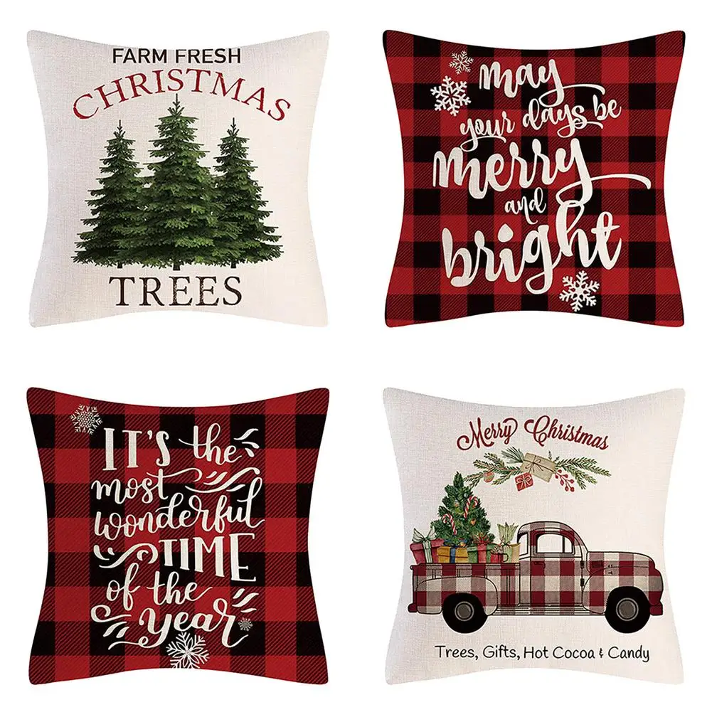 

Fall Pillow Covers 18x18 Inch Set Of 4 Christmas Pillowcase Square Thrown Pillow Covers For Home Bedroom Office Hotel Party