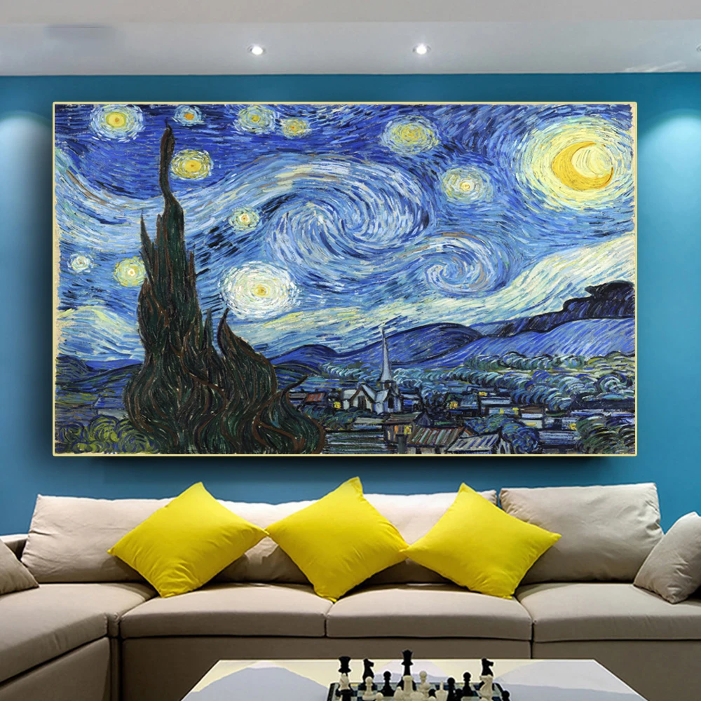 Современная семья один Ван Гог Звездная Картина на холсте с изображением неба