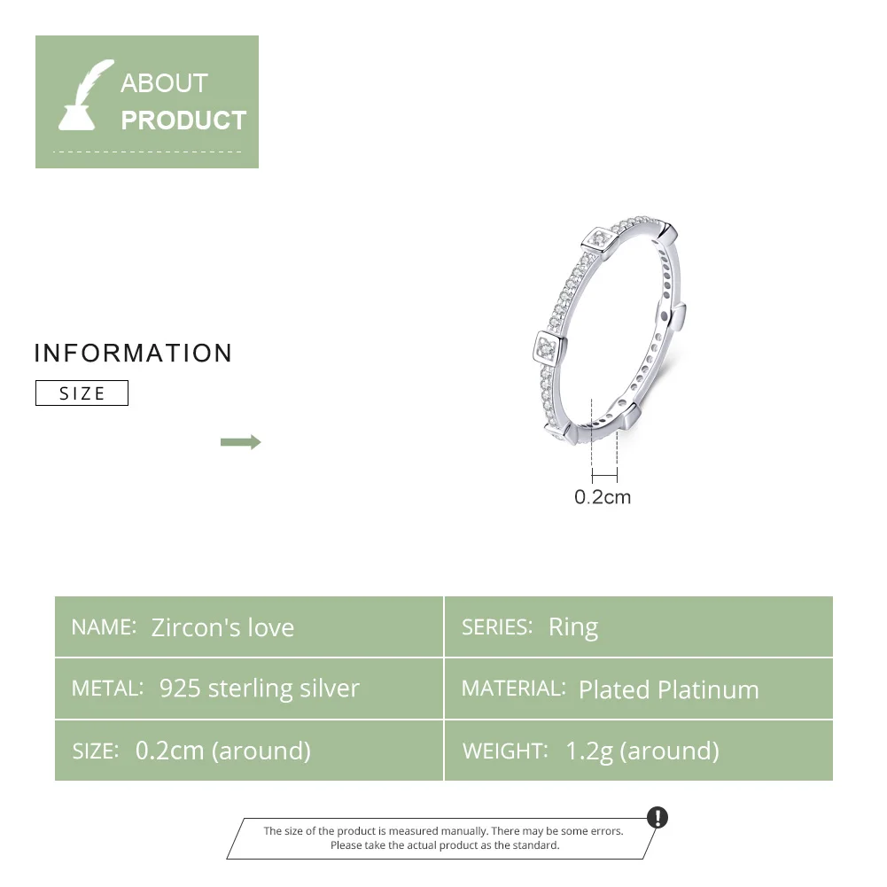 

bamoer Square Geometric Stackable Finger Rings for Women Clear CZ 925 Sterling Silver Engagement Statement Jewelry SCR551