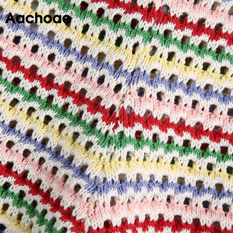 

Aachoae Summer Fashion Knitted Shorts Women Striped Casual Home Shorts Hollow Out Stylish Lady Bottoms Pantalones De Mujer