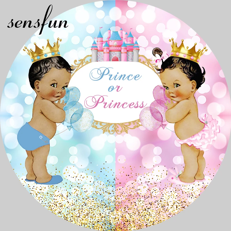 

Circle Round Backdrop Boy or Girl Background for Photo Studio Gender Reveal Party Crown Castle Prince or Princess Bokeh Glitter