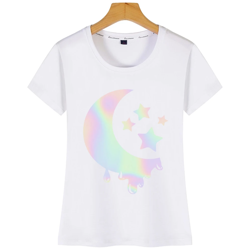 Женская футболка с принтом пастель гот Луна со звездами Kawaii Летняя короткая в