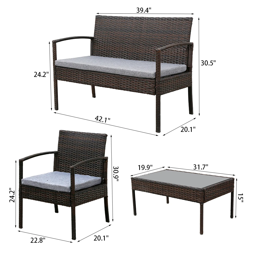 

Patio Furniture Set 4 Pieces Outdoor PE Rattan Chair Wicker Sofa Garden Conversation Bistro Sets for Yard,Pool or Backyard