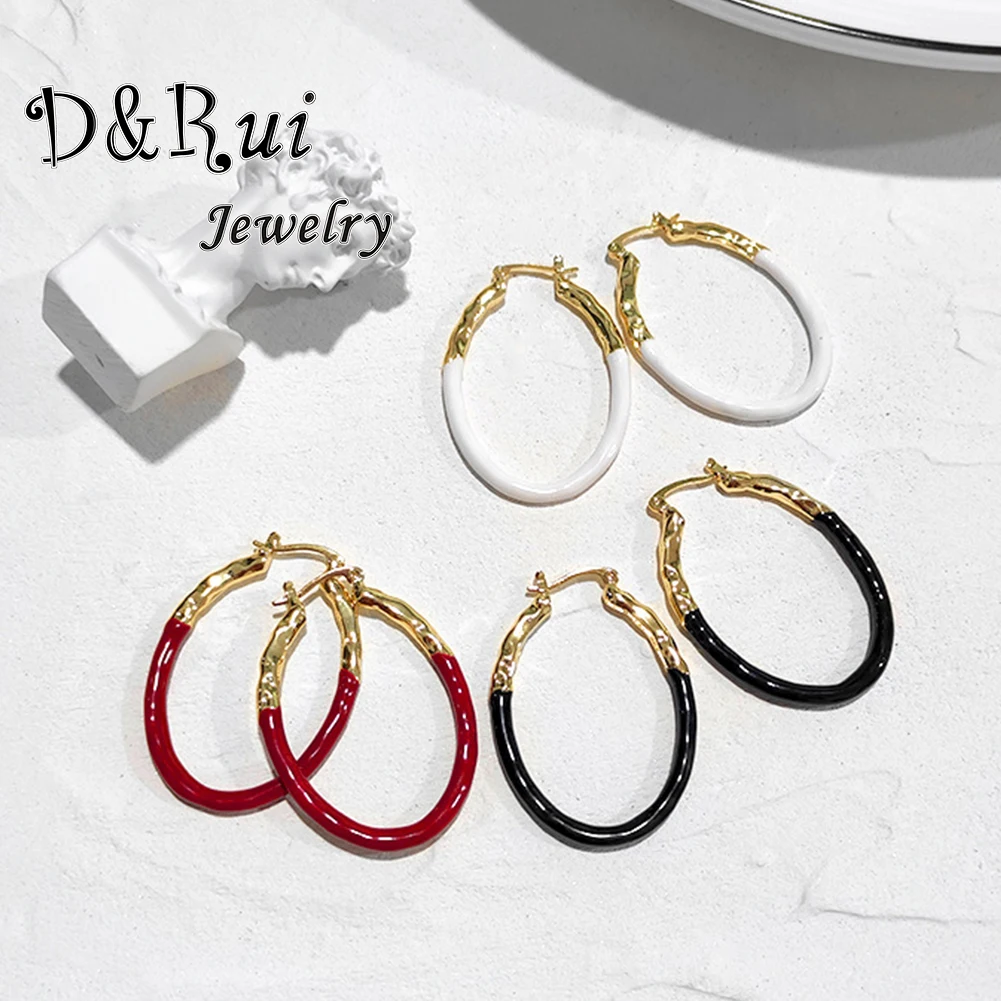 

2021 New Metal Enamel Oval Hoop Earrings Flat Geometric Huggie Earring Hoops Bohemian Vintage Unusual Earrings For Women