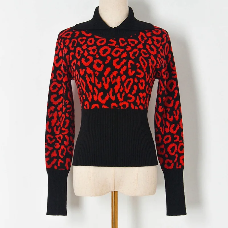 

2021 Autumn Winter Women Sweater Pullovers Leopard Print Sexy Knit Tops Brand Designer Casual Streetwear Vintage Korean Clothing