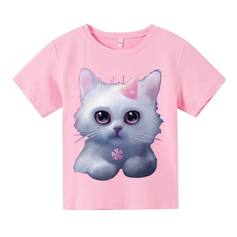 

2021 Hot Sale new Fashion Summer Cute Children Clothing For Kids Girl Short Sleeve Print Cotton Cat T Shirts Tops Baby Clothes