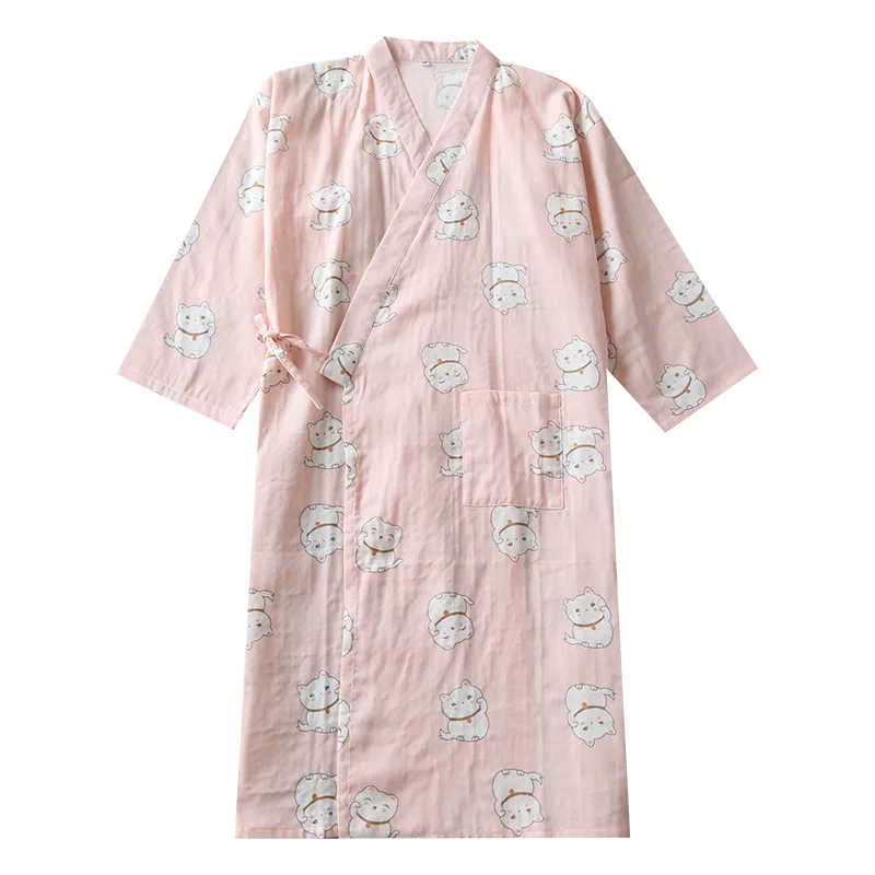 

Japanese Kimono Pajamas Set Summer Short Sleeve Short Pants Nightdress Women's Cotton Cloth Loose Nightgown Kimono Women