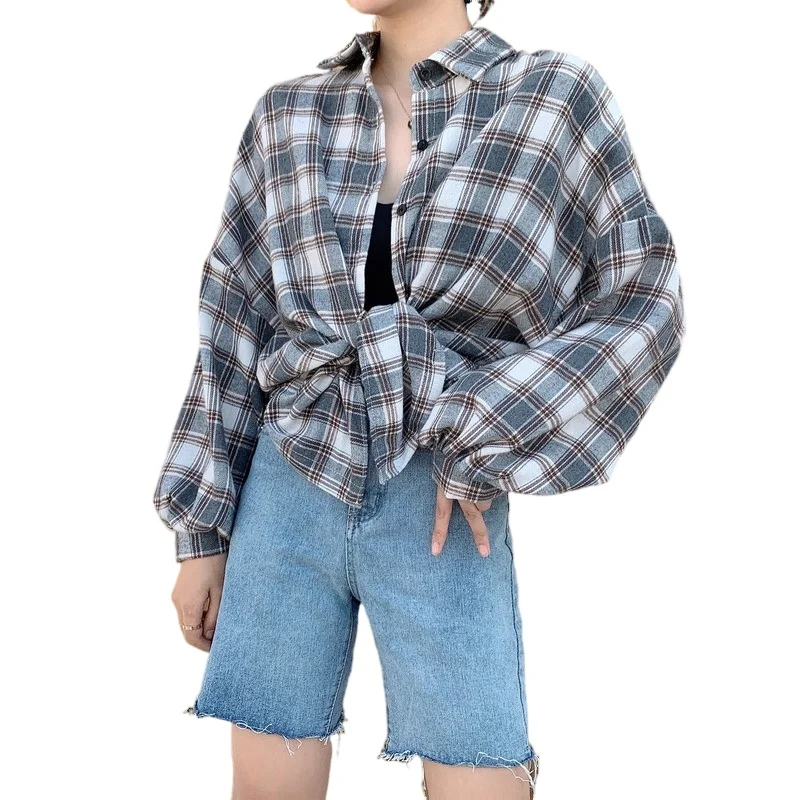 

Houthion Women's Blouses Lapel Lattice Fashion Top Comfortable Casual Summer Korean Shirt New Long Sleeve Plus Size