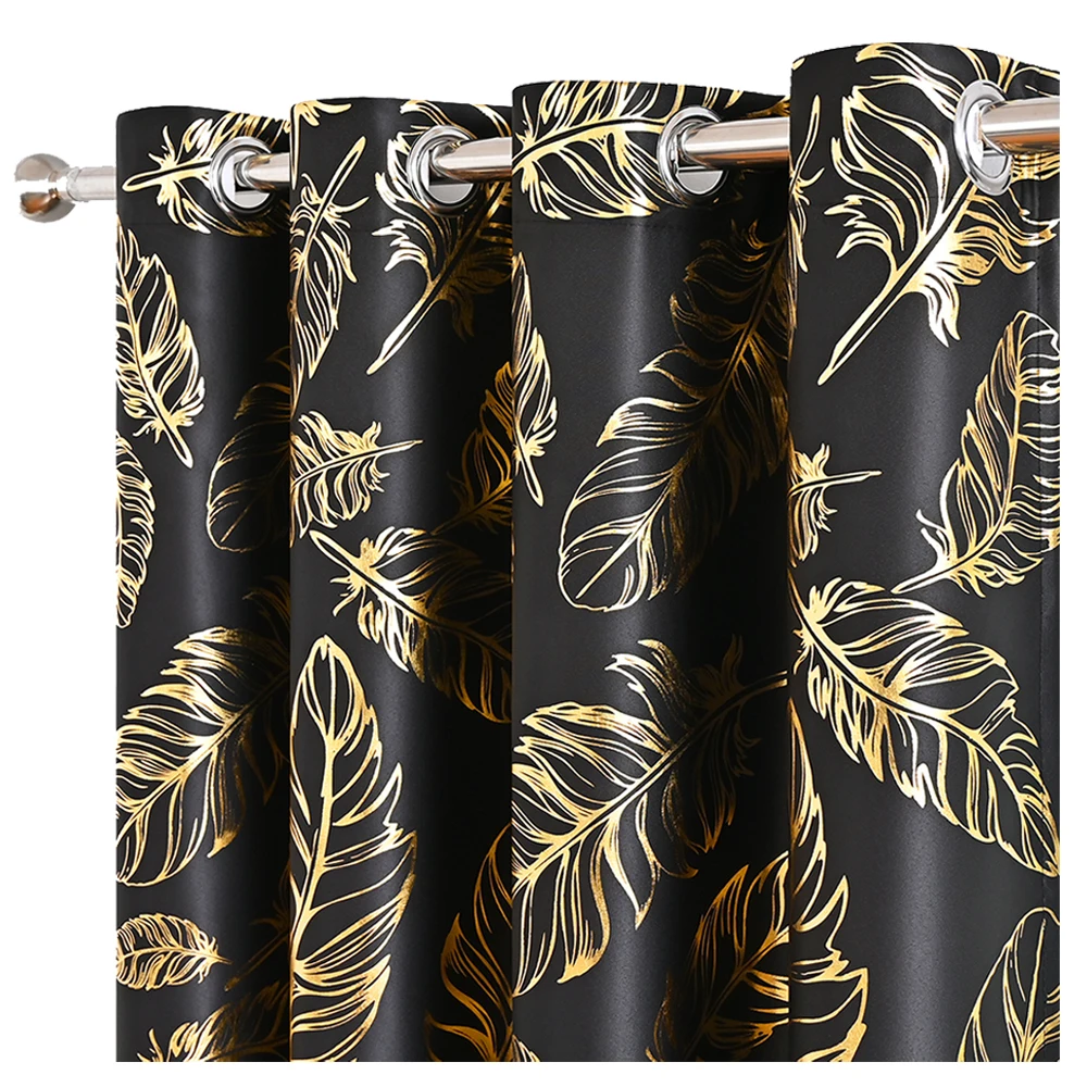 

Gold Stamping Feather Curtains For Living Room High Shading Thermal Insulated Window Treatment Luxurious Drapes Panels Decor