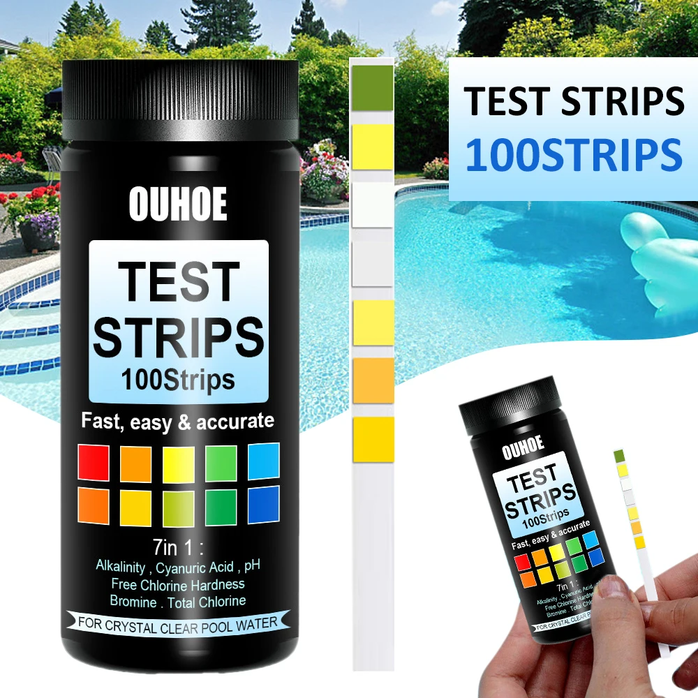 

100pcs 7 In 1 Water Quality Tropical Test Strips Kit PH KH GH NO2 NO3 Bromine Chlorine For Aquarium Fish Tank Swimming Pool