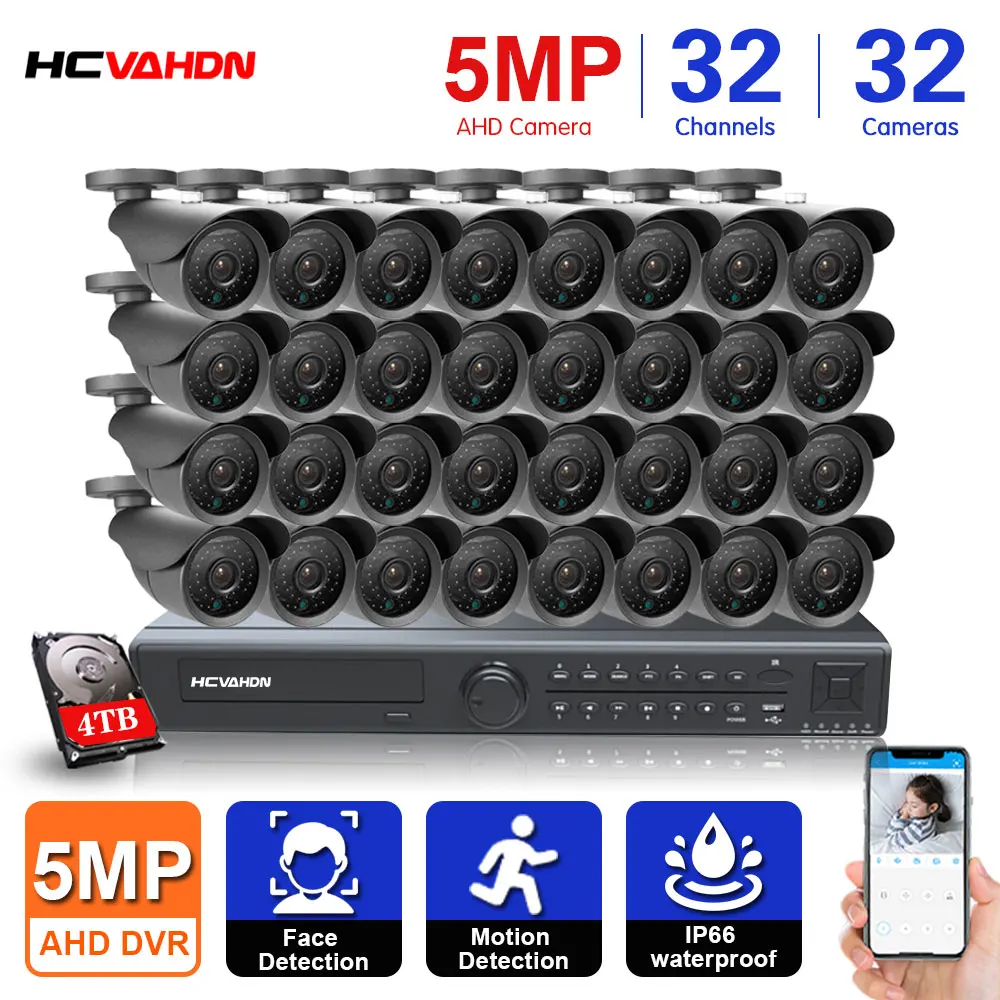 

H.265+ 32CH 5MP CCTV system AHD DVR kit Super HD 5MP outdoor IP66 security camera face detection infrared night vision camera 4T