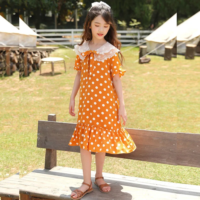 

Летние платья с коротким рукавом для девочек-подростков от 5 до 18 лет, модель 2021 года, детское Повседневное платье, детская одежда