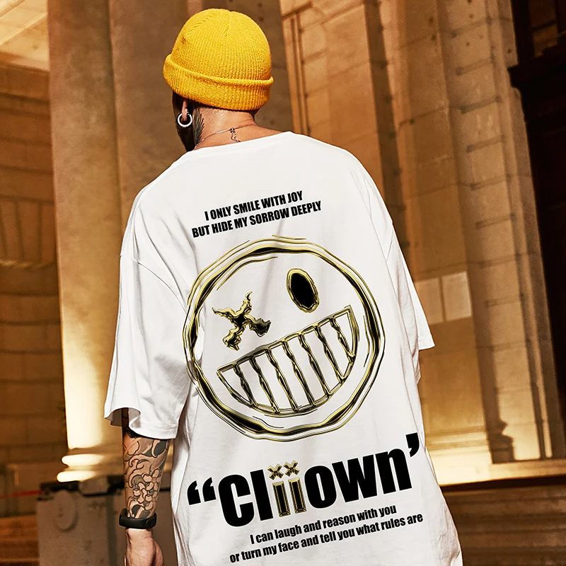 

Cotton T-Shirts Men 2020 Smiley Printed Short Sleeve Tshirts Summer Hip Hop Casual Tops Tees Streetwear Big smile shirt
