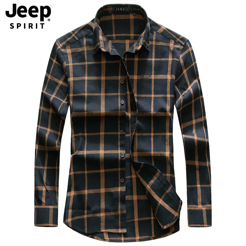 JEEP SPIRIT весна осень Мужская рубашка модная клетчатая хлопковая рубашка с длинными рукавами мужские деловые повседневные мужские рубашки