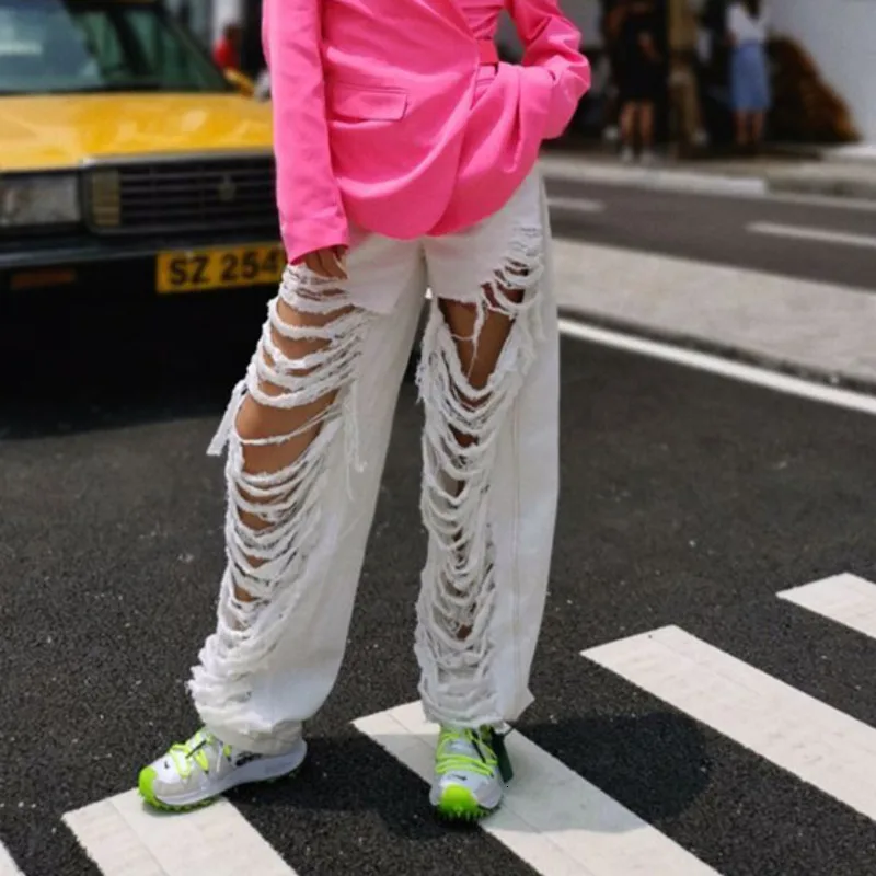 LANMREM 2020 Весенние новые джинсы с дырками женские одноцветные Свободные