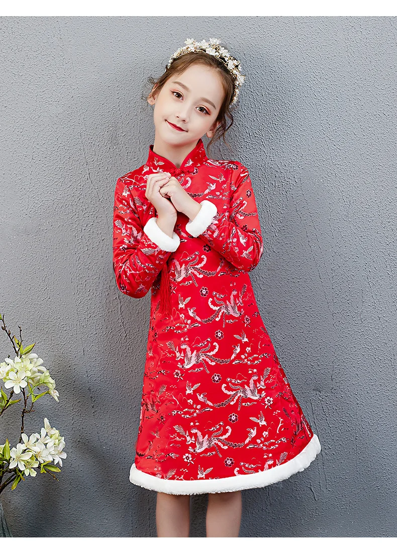 Утепленная одежда платье с цветочным узором для девочек на свадьбу подружки