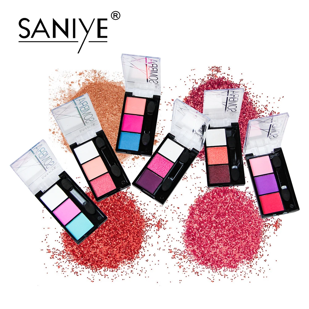 SANIYE блеск 3 цвета водонепроницаемый Минеральные тени для век Палитра Портативный