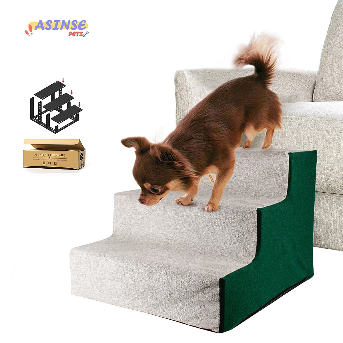 Asinse Dog Climbing Ladder 3 Steps Stairs for Small Dog Cat Assemblable Disassembled Non-slip Platform Ladder Dog Getting in Bed