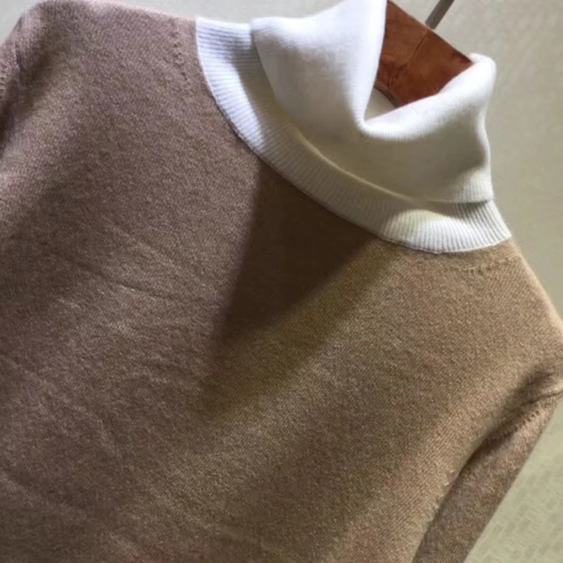Свитер с высоким воротом Женский пуловер Высокоэластичный вязаный тонкий