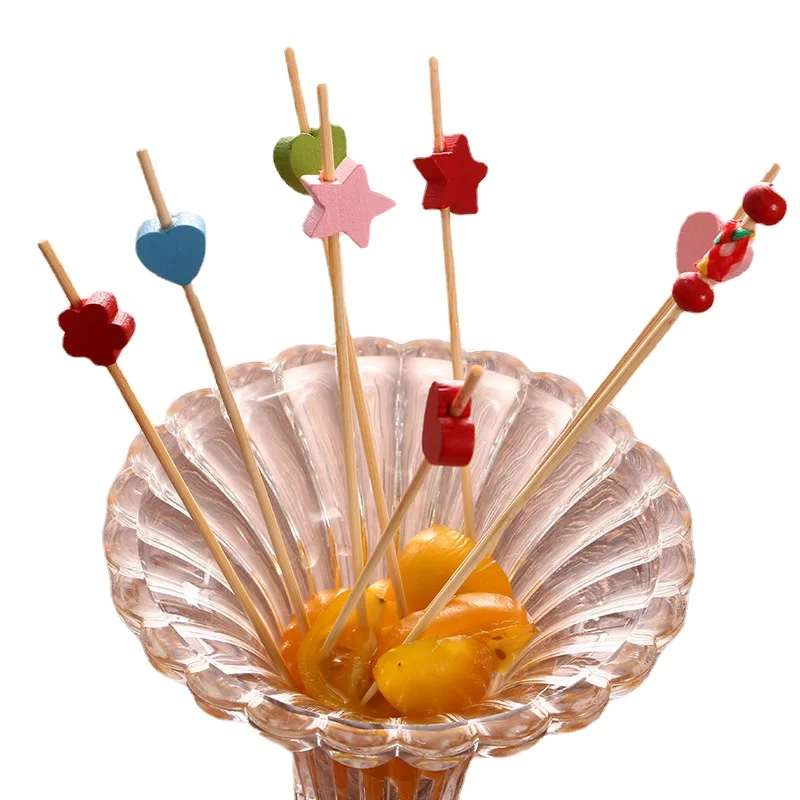 

Disposable Flower Stick Color Bamboo Stick Fruit Stick Creative Fruit Toothpick Cocktail Decorative Stick Fruit Dessert Fork