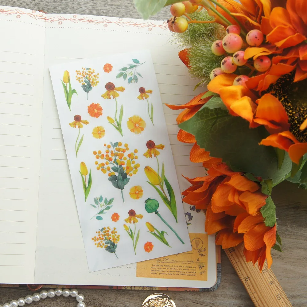 1 лист желтый дизайн диких цветов наклейка в качестве подарочной бирки декорация