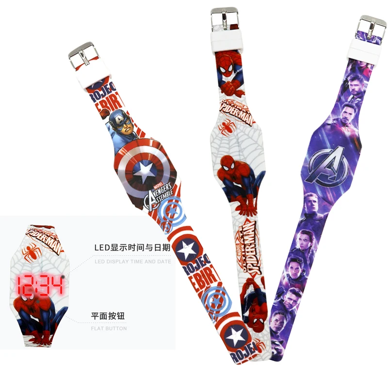 Детские часы Человек паук Капитан Америка светодиодные цифровые с силиконовым