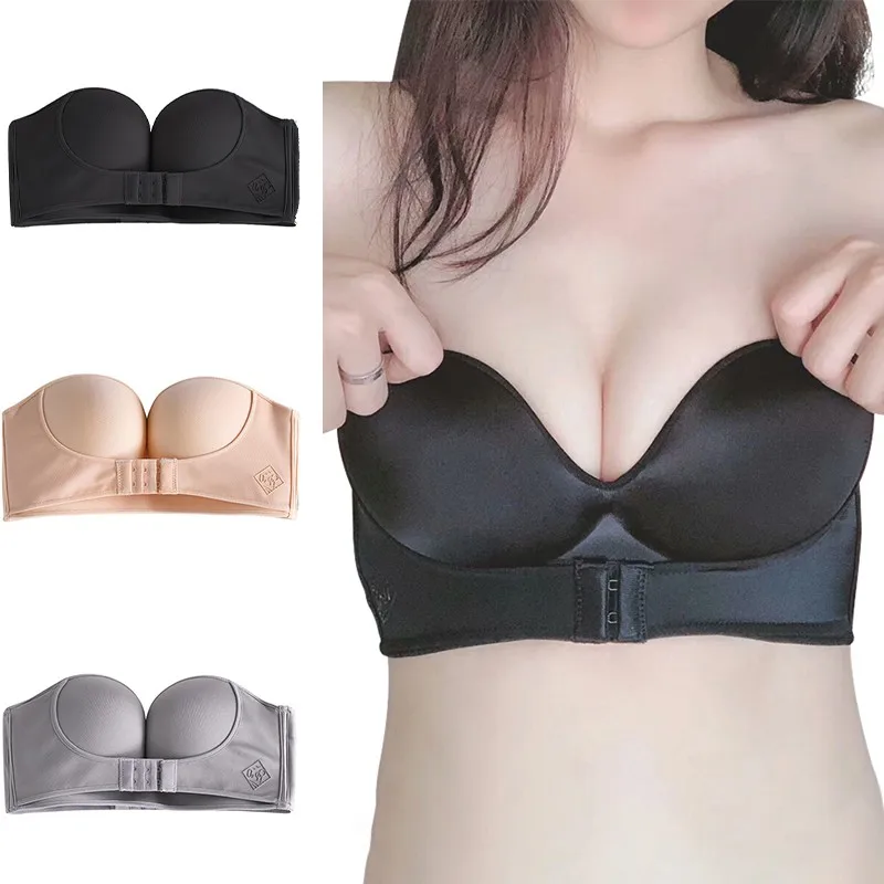 

Sexy Strapless Front Closure Bra Women Push Up Invisible Bras Brassiere Seamless Bralette for Wedding Dress