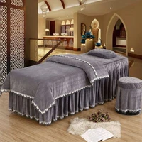 velvet warm 4pcs beauty salon bedding set for winter thicken massage spa use bed linens duvet cover bed skirt quilt sheet