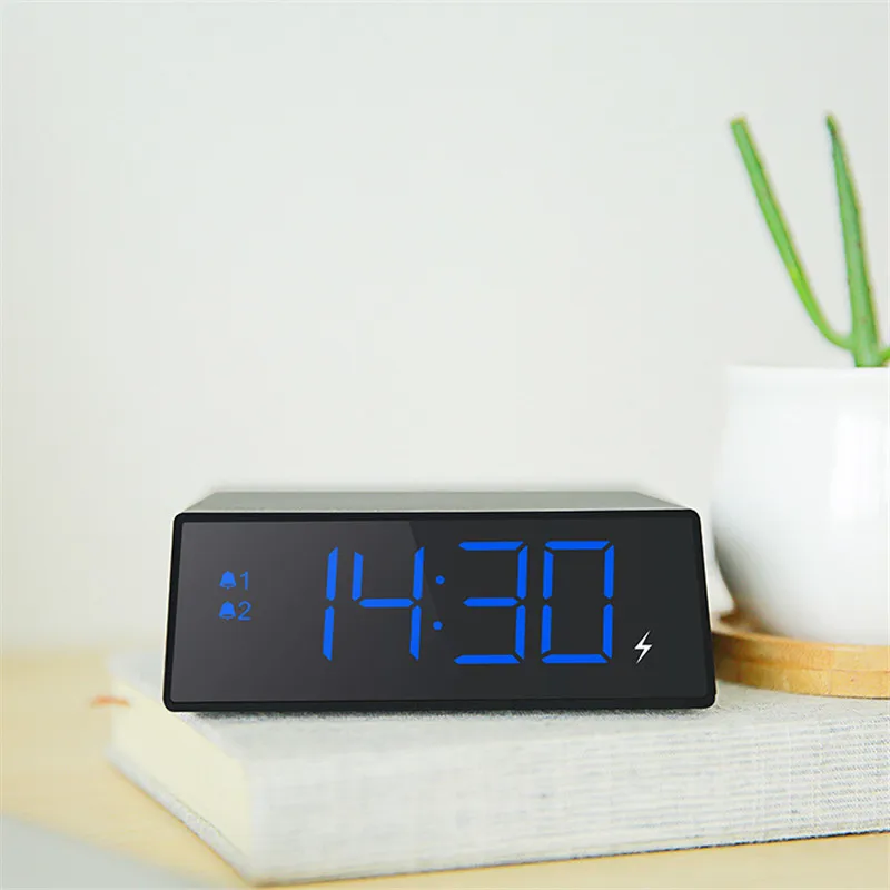 

10W Qi Induction Wireless Charger With LED Digital Alarm Clock Desktop Thermometer Date HD Mirror Clock phone wireless charger