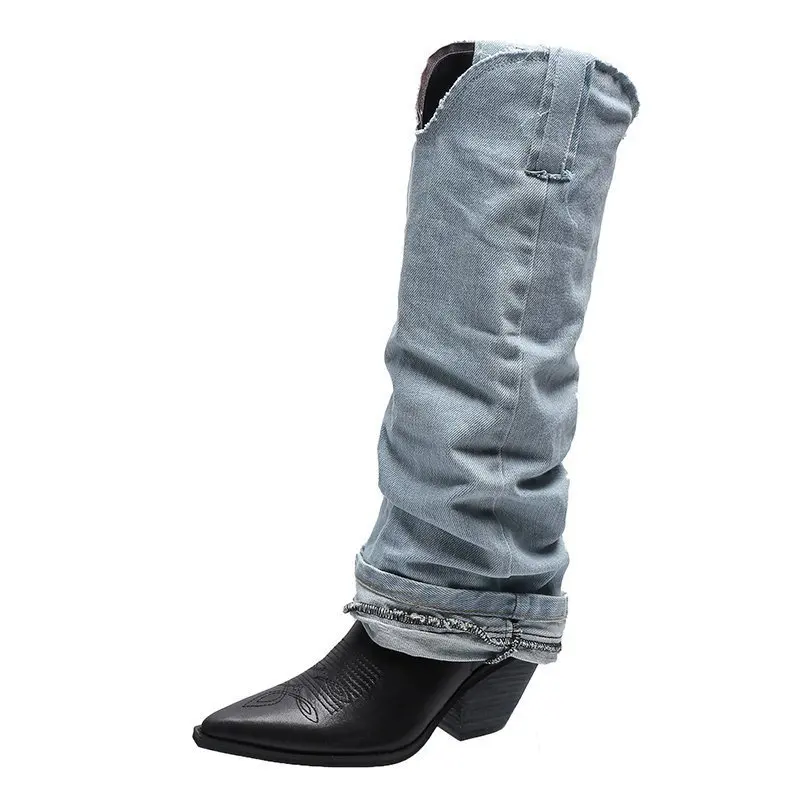 

DM554 Vintage Knee High Boots 2020 Autumn New Western Cowboy Boots Thick Heel High Heel Knight Boots Female mujer sobre rodilla