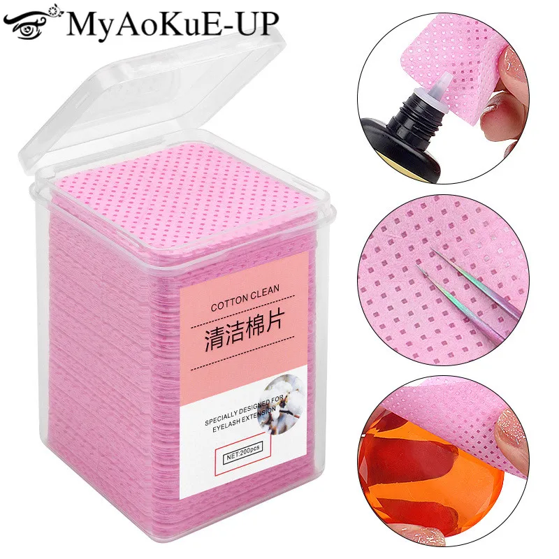 200pcs Wipes Paper Cotton Eyelash Glue Remover Nail Wipes Glue Bottle Prevent Clogging Glue Cleaner Pads Lash Extension Removal