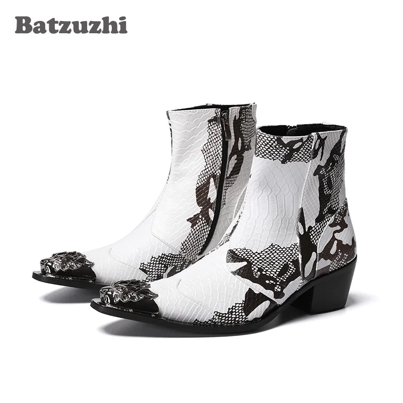 Batzuzhi мужские ботинки на высоком каблуке 6 5 см с железным носком черные белые из