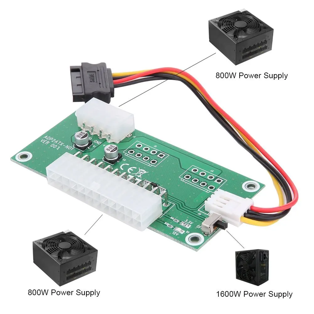 Блок питания ATX 24PIN для 4PIN Molex Питание Sync кабель стартера адаптер VER004 двойной PSU
