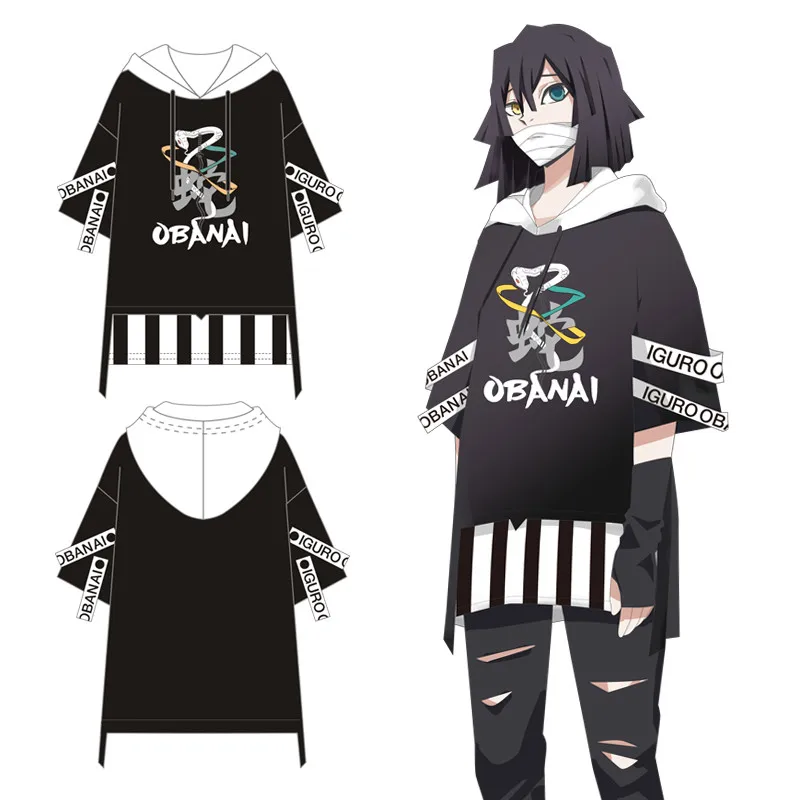 

Anime Demon Slayer Kimetsu no Yaiba T-shirt Iguro Obanai Cosplay Costumes Unisex Short Sleeve Tee Top Cotton Shirt Hooded