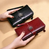 aliwood brand hollow women clutch leather wallet female long wallet women zipper purse strap money bag purse for iphone carteira