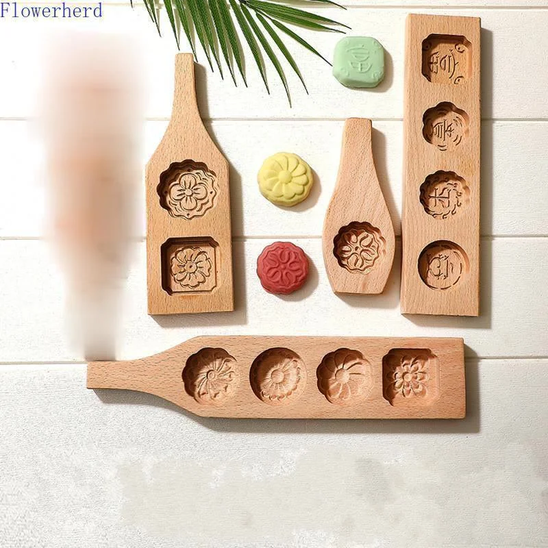 Печенья прессформы деревянный лунный торта булочки зеленых бобов Fondant (сахарная)