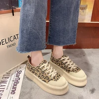 flat platform casual shoes woman 2021 new spring leopard lace up round toe canvas shoe womens sport shoes lady shoe sneakers
